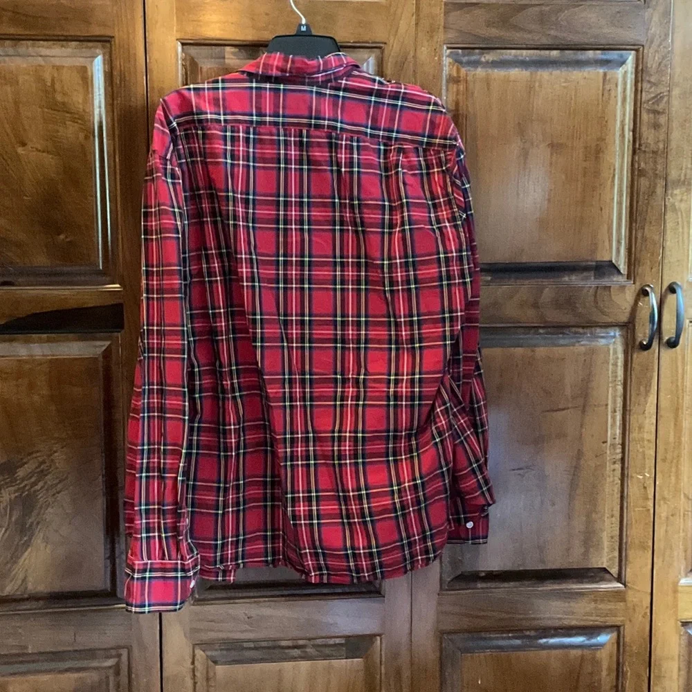 J. Crew Red Plaid Button-Down Shirt with Black and Yellow Accents-Slim